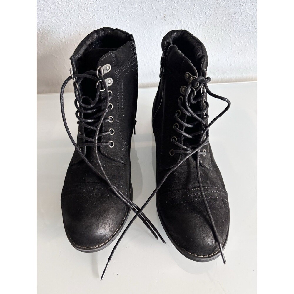 White Mountain Black Combat Boots 9M Lace Up Side Zip Ankle
